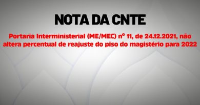 Portaria Interministerial (ME/MEC) nº 11, de 24.12.2021, não altera percentual de reajuste do piso do magistério para 2022
